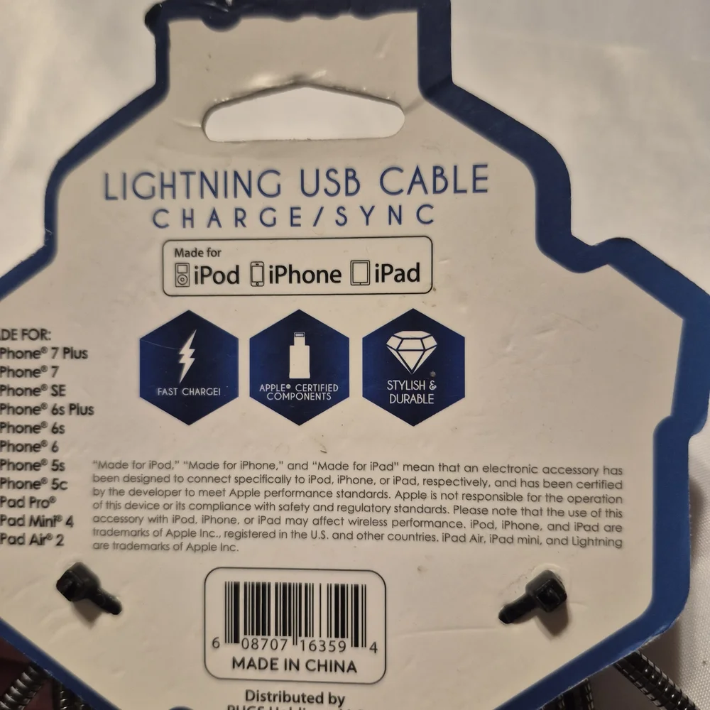 Gray Charging Cable New For Iphone Ipad Or Ipod